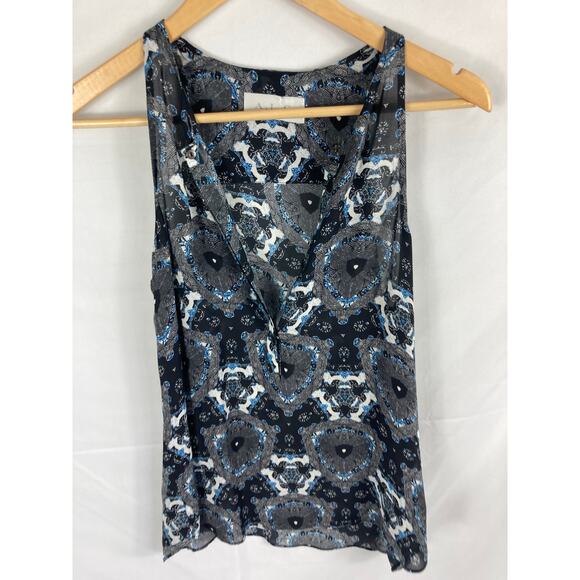 A.L.C Abstract Print Silk Sleeveless V Neck Blouse Size XS - Picture 2 of 6